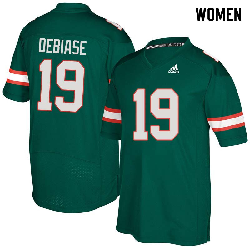 Women Miami Hurricanes #19 Augie DeBiase College Football Jerseys Sale-Green